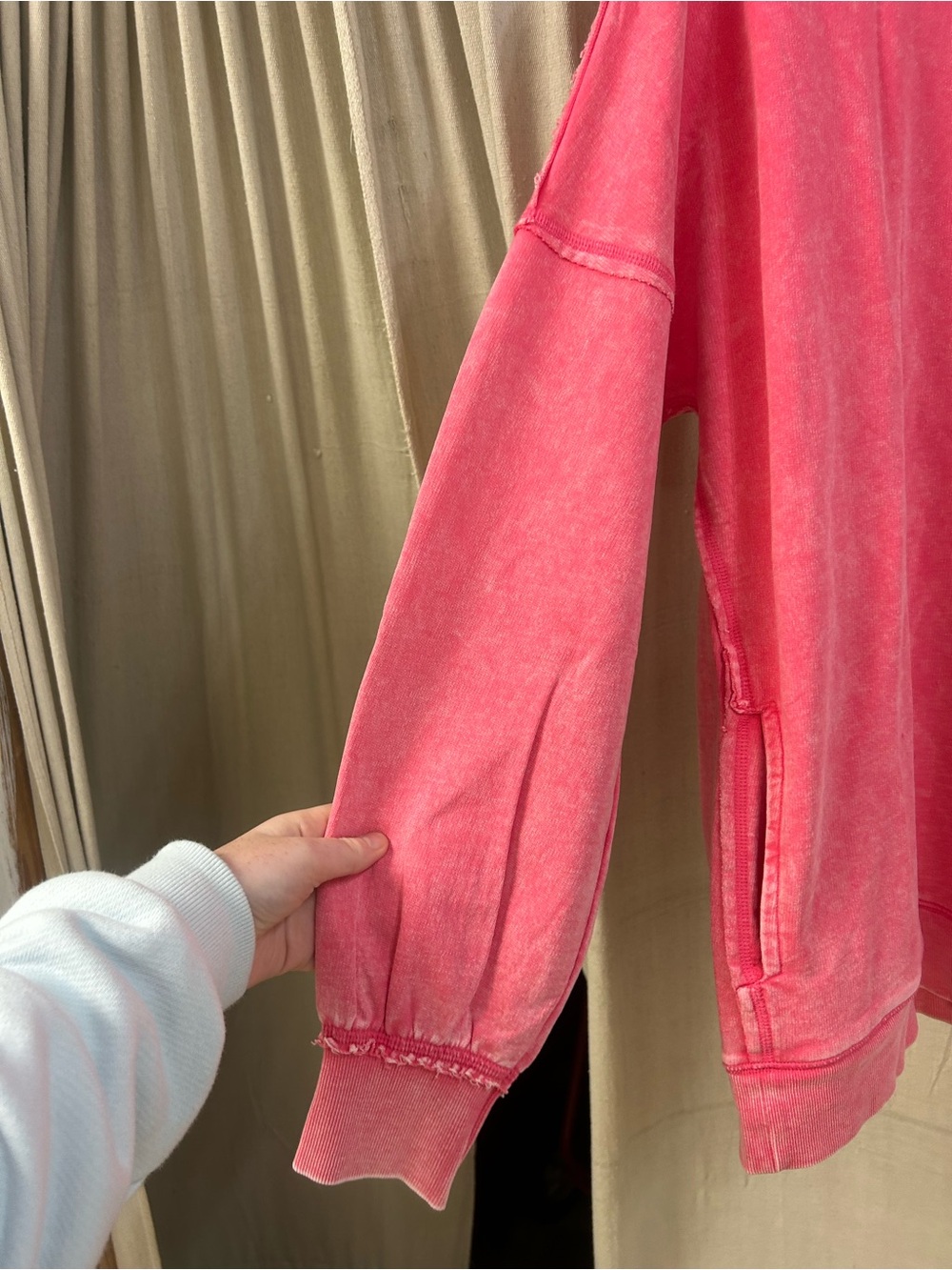 Zenana Fuchsia Acid Terry Pullover Sweatshirt - Picture 4 of 5